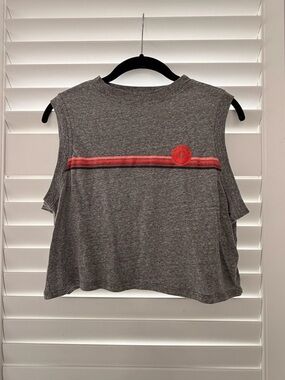Spiritual Gangster | Pure Barre Gray Cropped Muscle Tank with Red Stripe